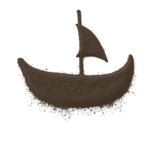 Boat, drawn in coffee grounds