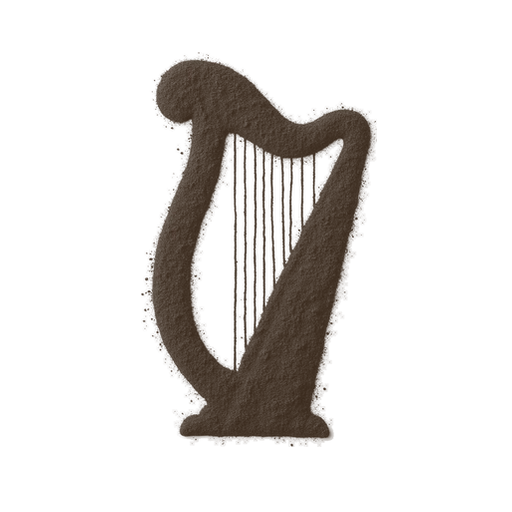 Harp, drawn in coffee grounds